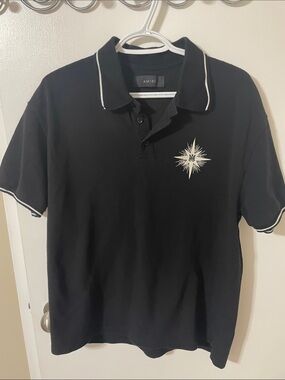 AMIRI Black Polo with White Starburst Chest Embroidery Size Large